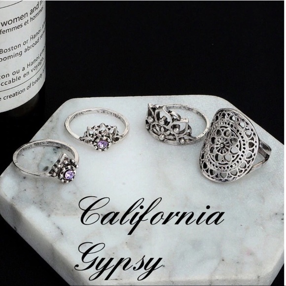 4 piece Boho festival Gypsy lotus midi ring - Picture 2 of 6